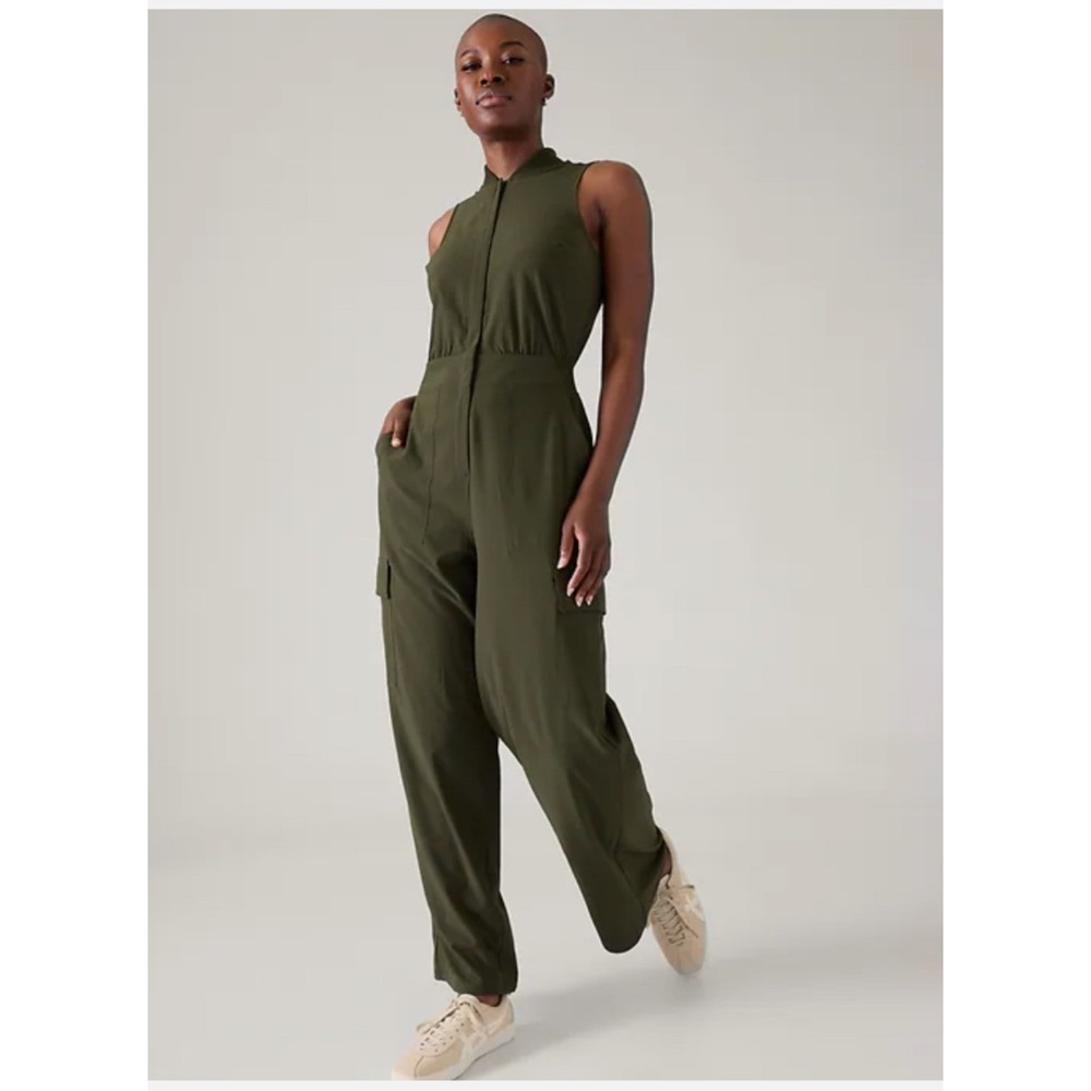 Athleta Brooklyn Heights Jumpsuit Women L Olive Green Cargo Utility - Picture 2 of 12